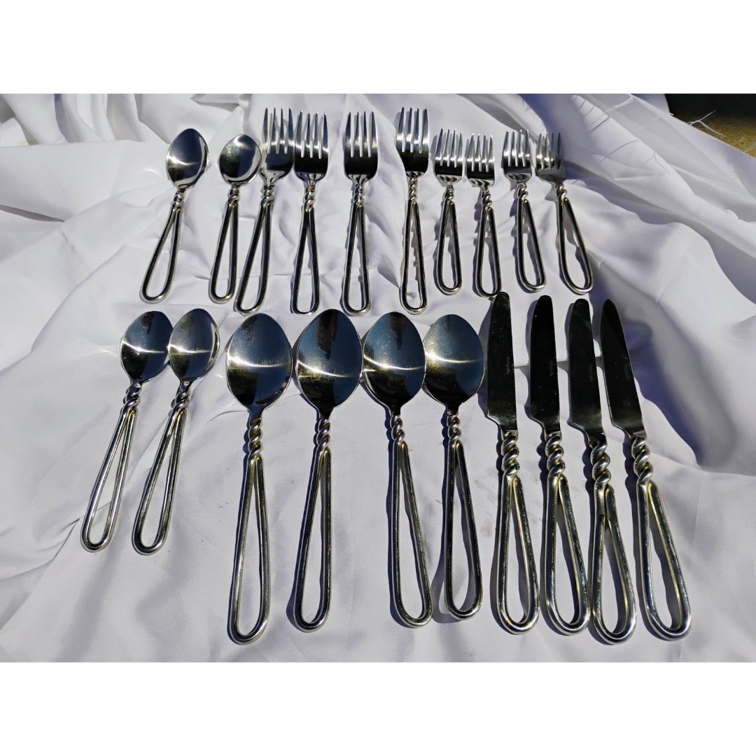 Retired Pfaltzgraff Orleans Silverware Twisted Knot Serving For 4 Knives Forks