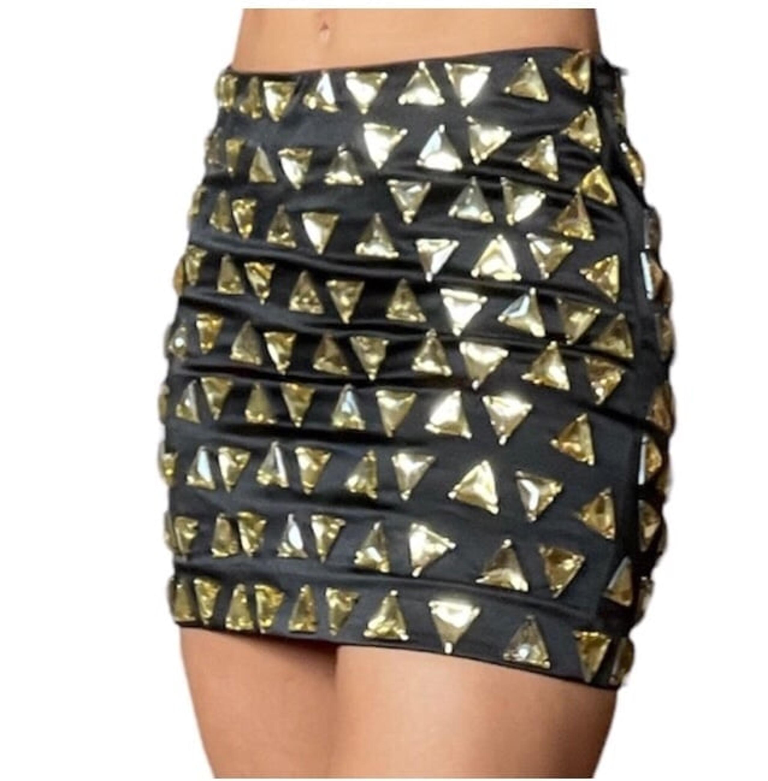 Bebe black satin with yellow rhinestone mini Skirt size 24 00 0 1 XS