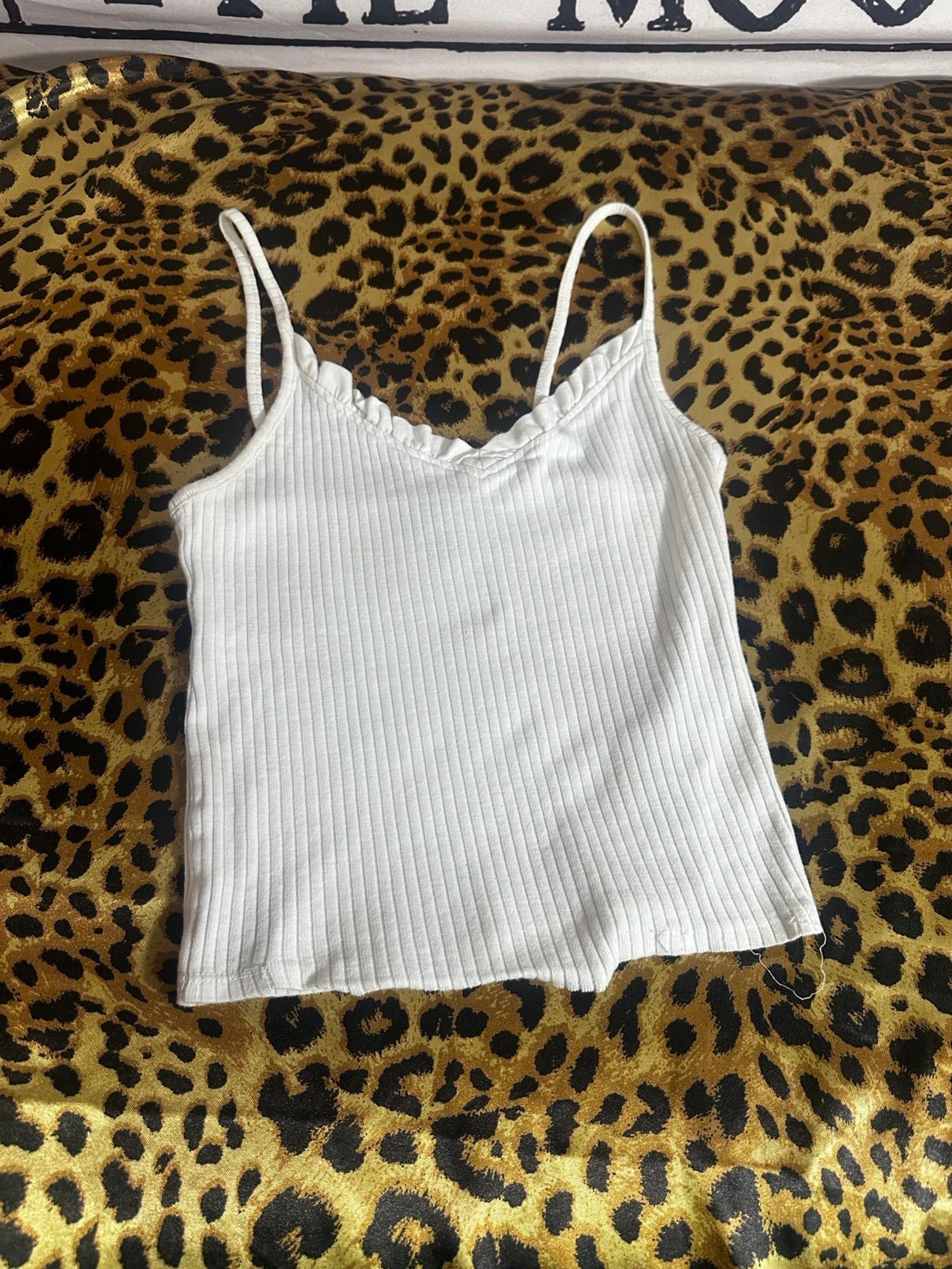topshop y2k 2000s white robbed lettuce trim xs women’s camisole tank top