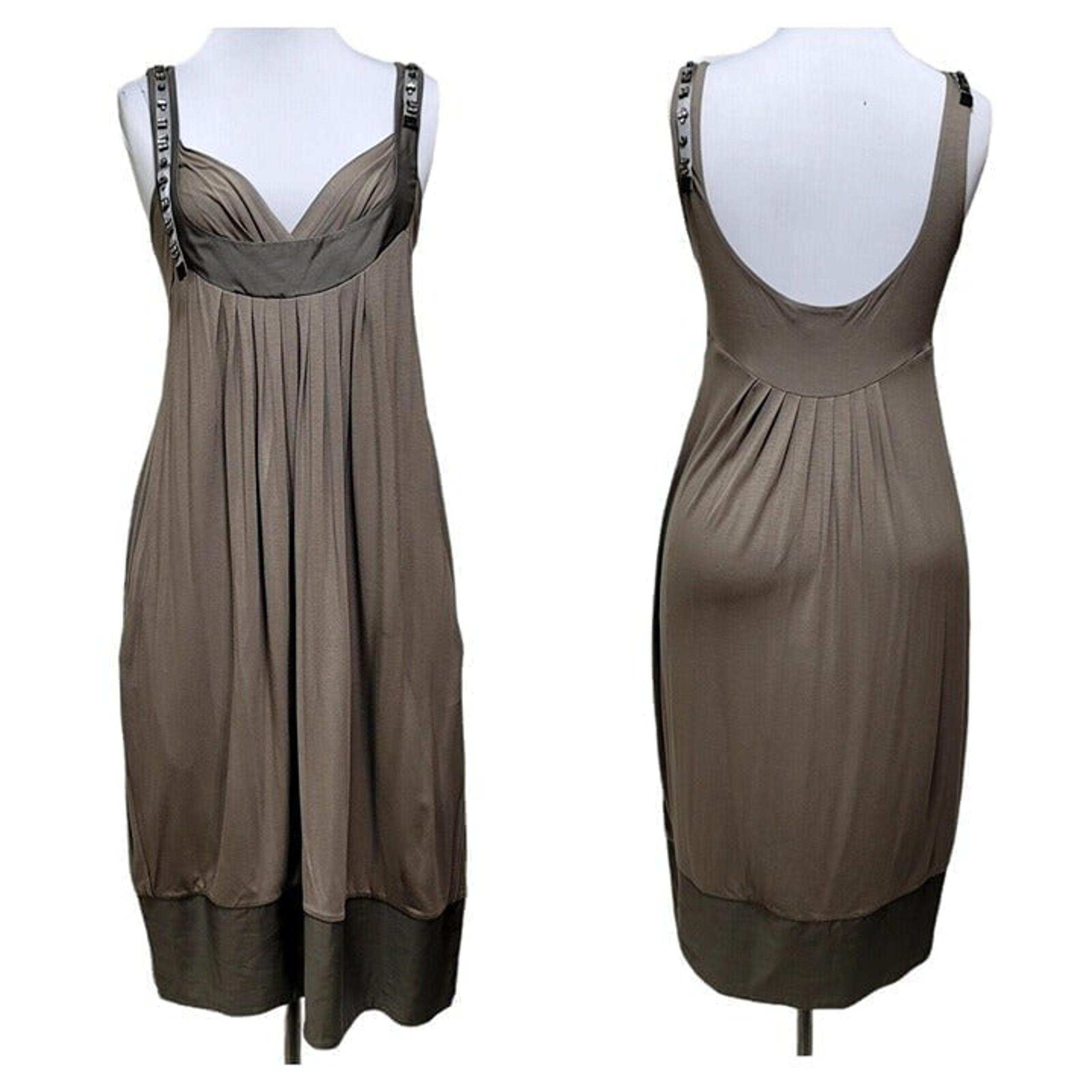 'S MAX MARA Womens L Dark Taupe Rhinestone Tank Bubble Tunic Dress