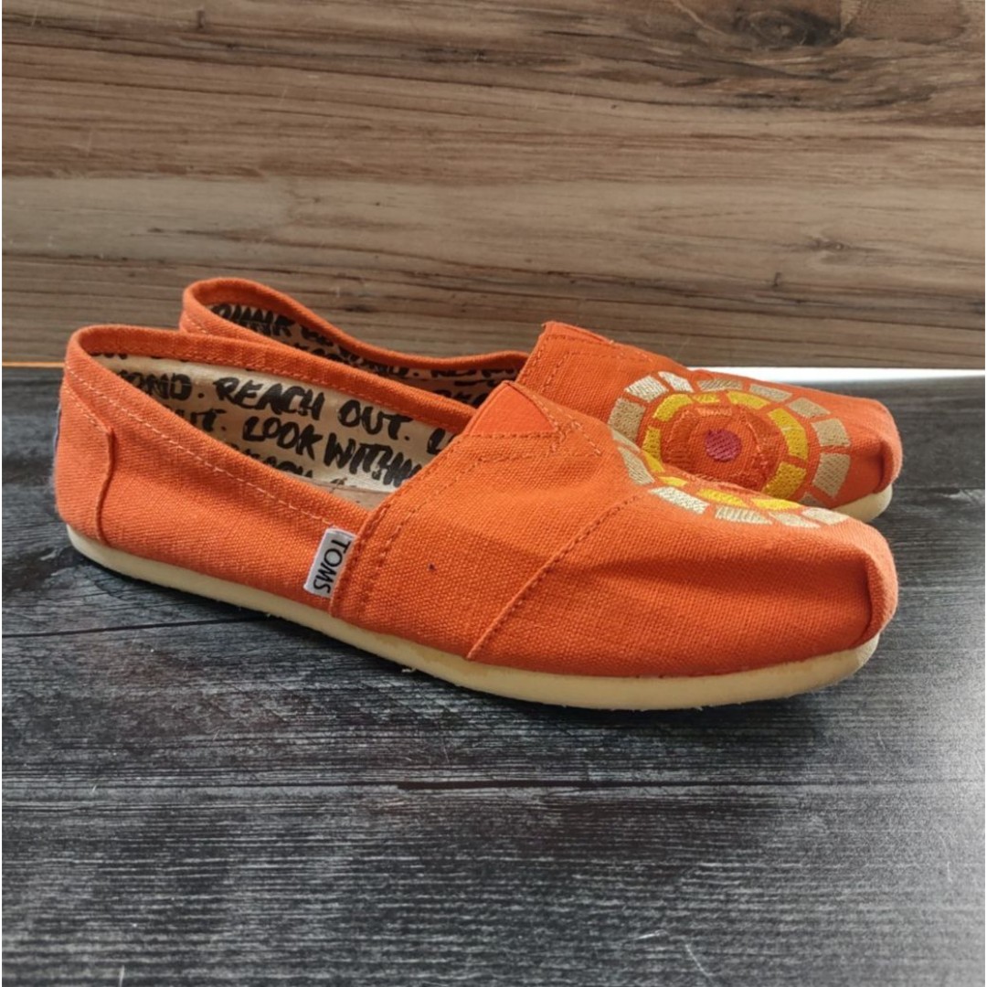 Toms Orange Shoes Sunburst Womens 7 Classic Alpargata Canvas Bright Slip Ons