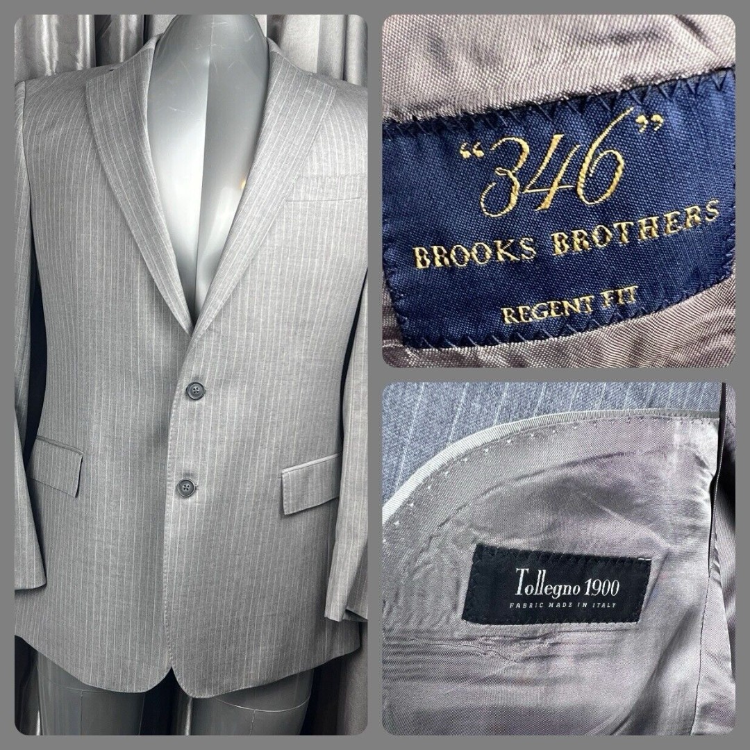 Brooks Brothers Regent Fit Blazer Men 41L Gray Stripe Jacket Tollegno 1900 Italy