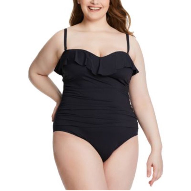 BLEU BY ROD BEATTIE Plus Size Kore Shirred Ruffle Bandeau One-Piece 20W