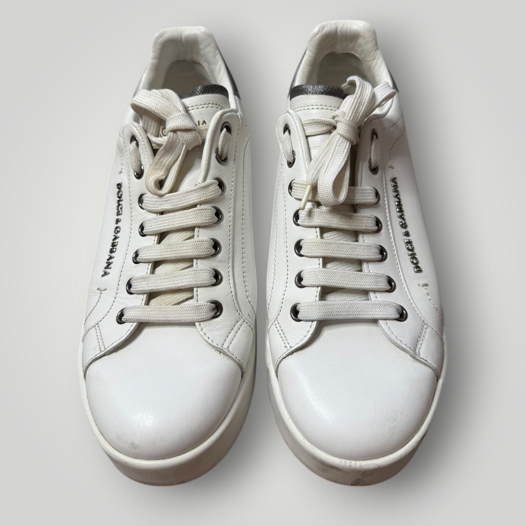 Dolce & Gabbana White Leather Sneakers Size 40.5 – Made in Italy