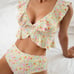 Floral swimsuit ruffle hem bikini