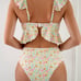 Floral swimsuit ruffle hem bikini