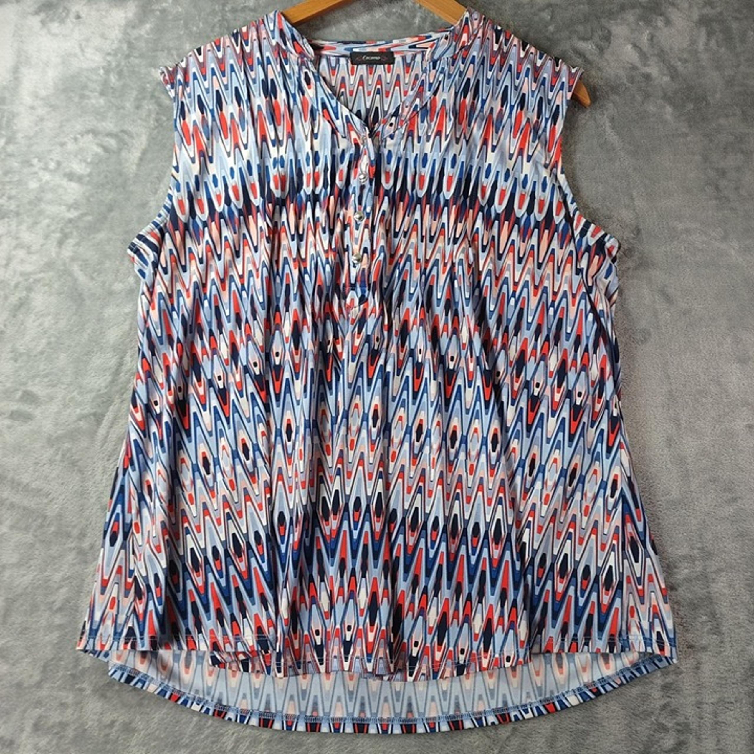 Cocomo Womens Y2K Retro Ikat Print Sleeveless Blouse Career Classic Red Blue