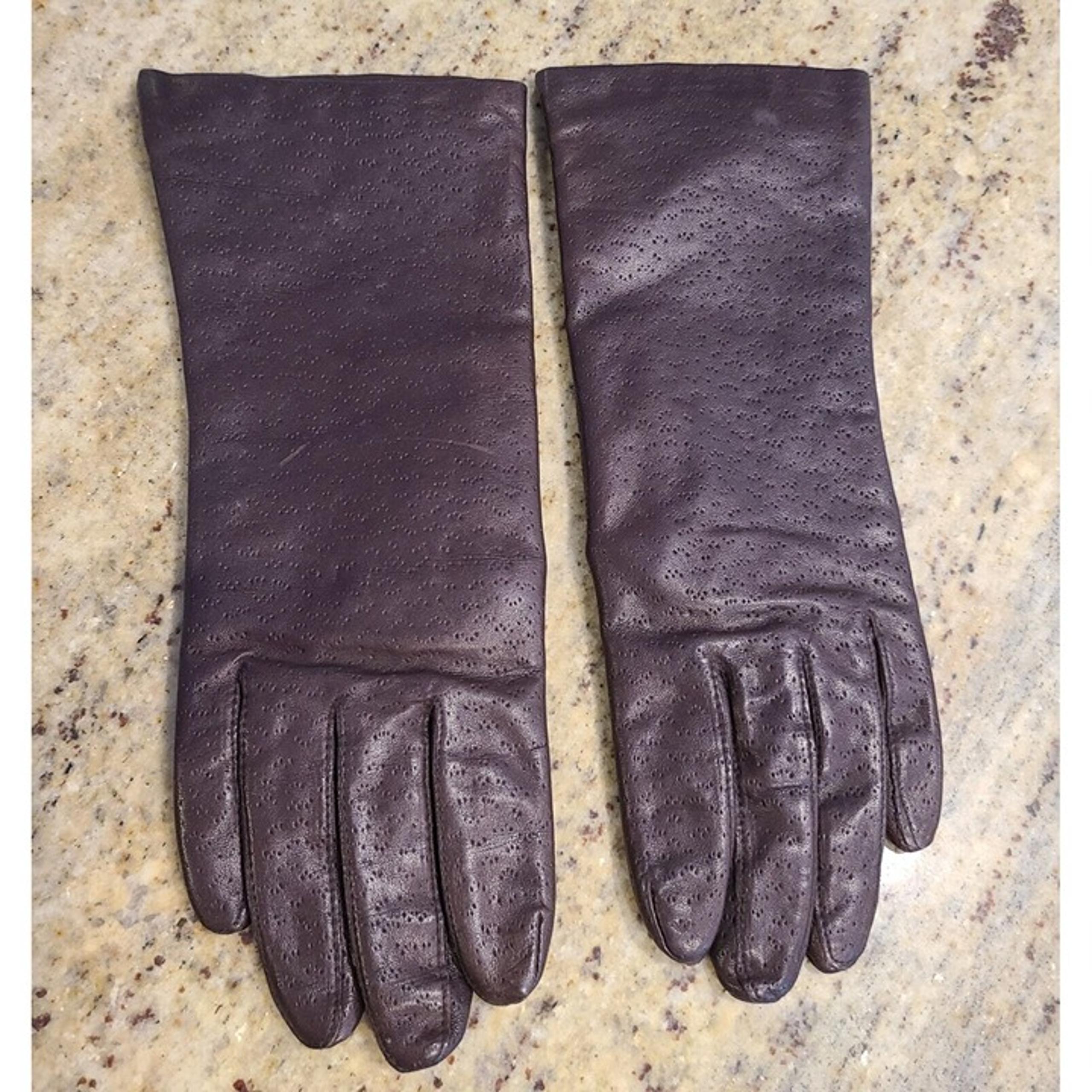 Vintage Size S 6.5 Brown Pierced Leather Knit Lined 10" Gloves Fownes