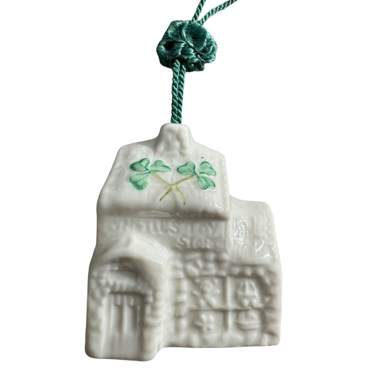 NWB Vintage Irish Belleek Porcelain Christmas ornament O'Neill's toy shop in Box