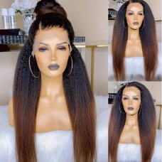 24 Inch Yaki Straight Ombre Brown Lace Front Wig