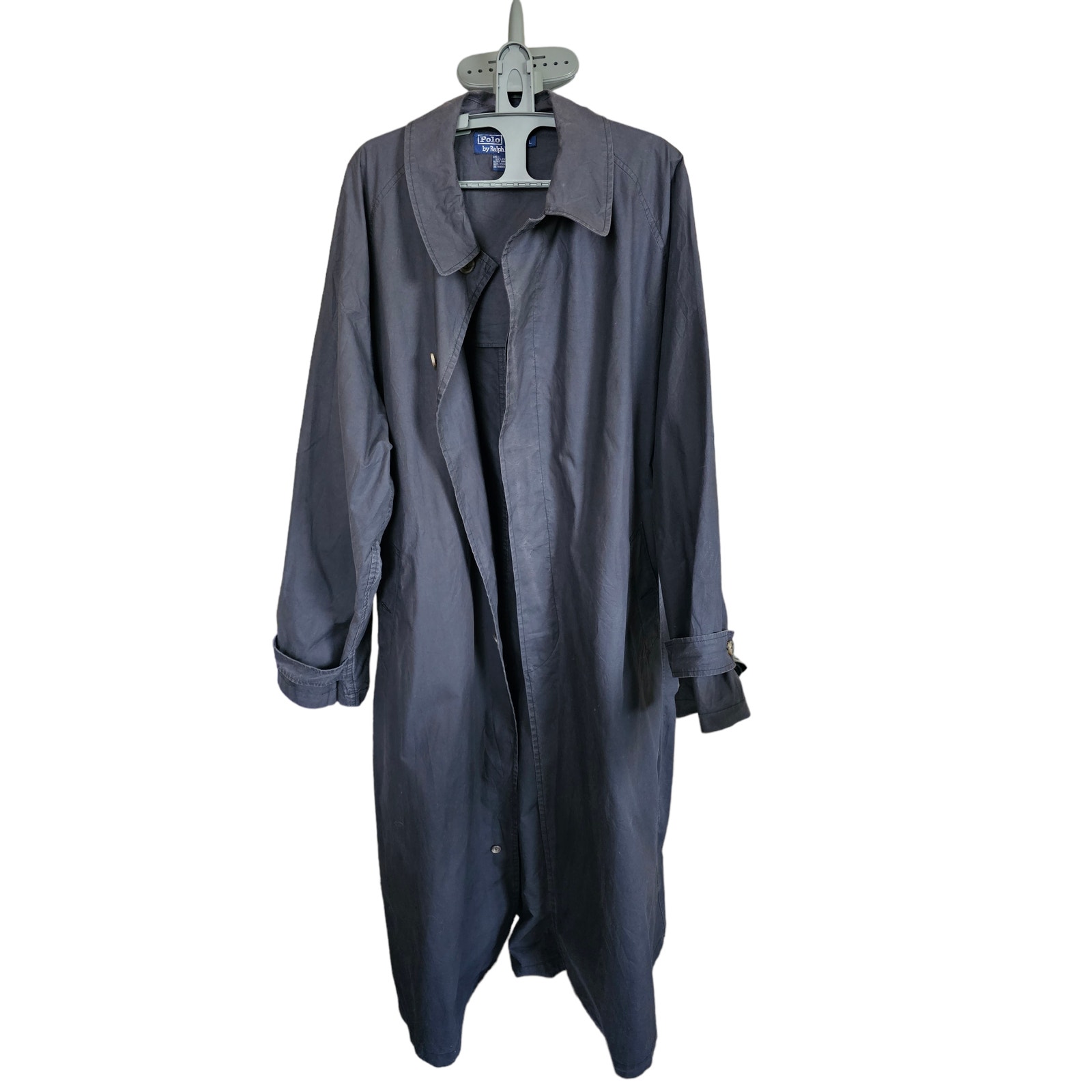 Vintage Men's Black Polo Ralph Lauren Trench Coat Size L No Belt