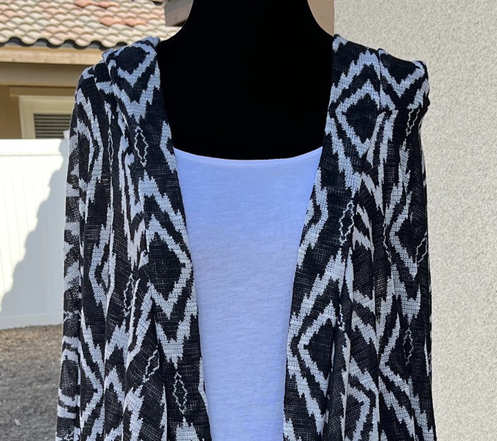 Lac Bleu Black & White Kimono Cardigan With Hoodie Women Size Medium