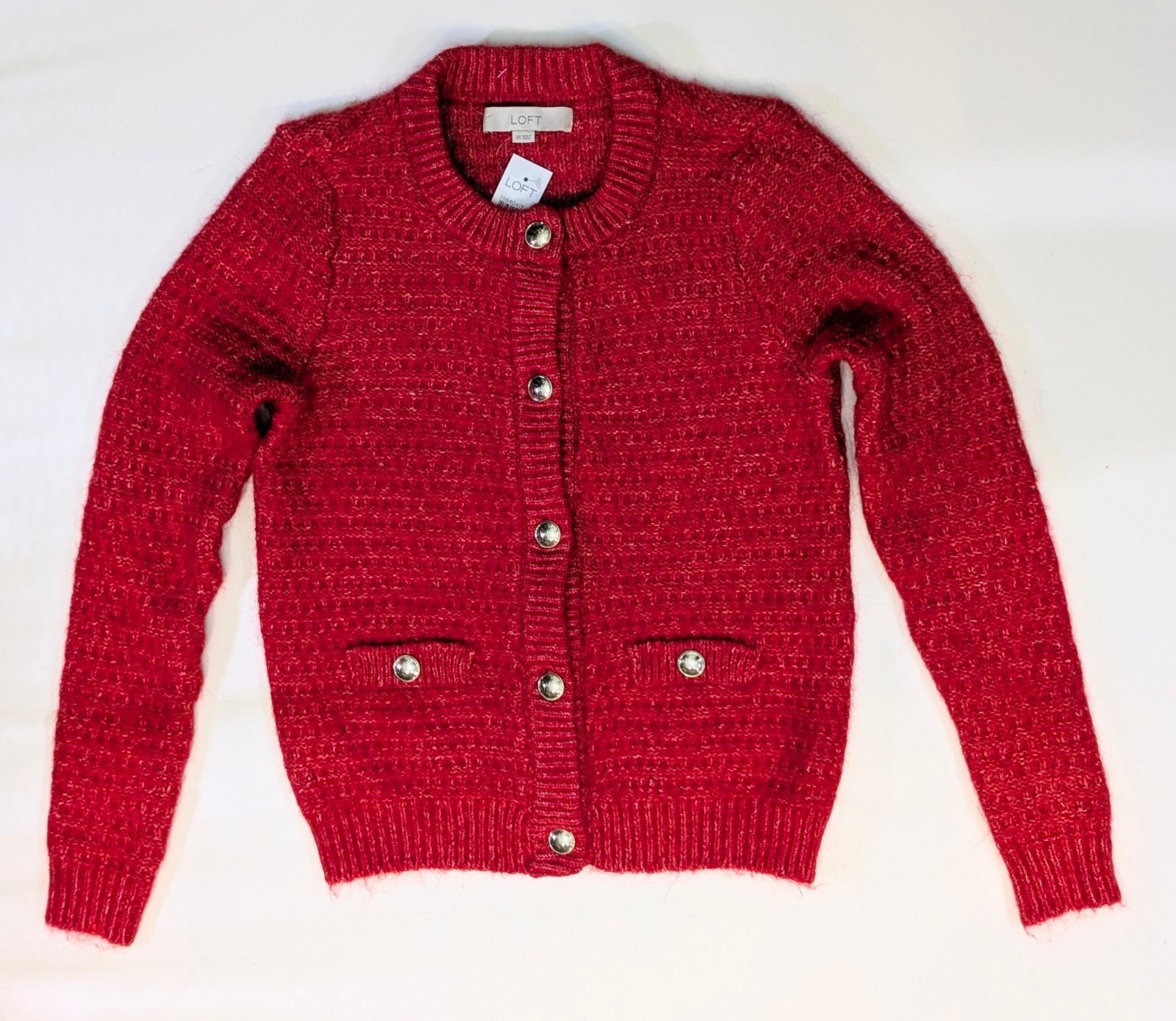 LOFT Women's Red Cardigan Sweater Jacket Gold Buttons NWT Size XS