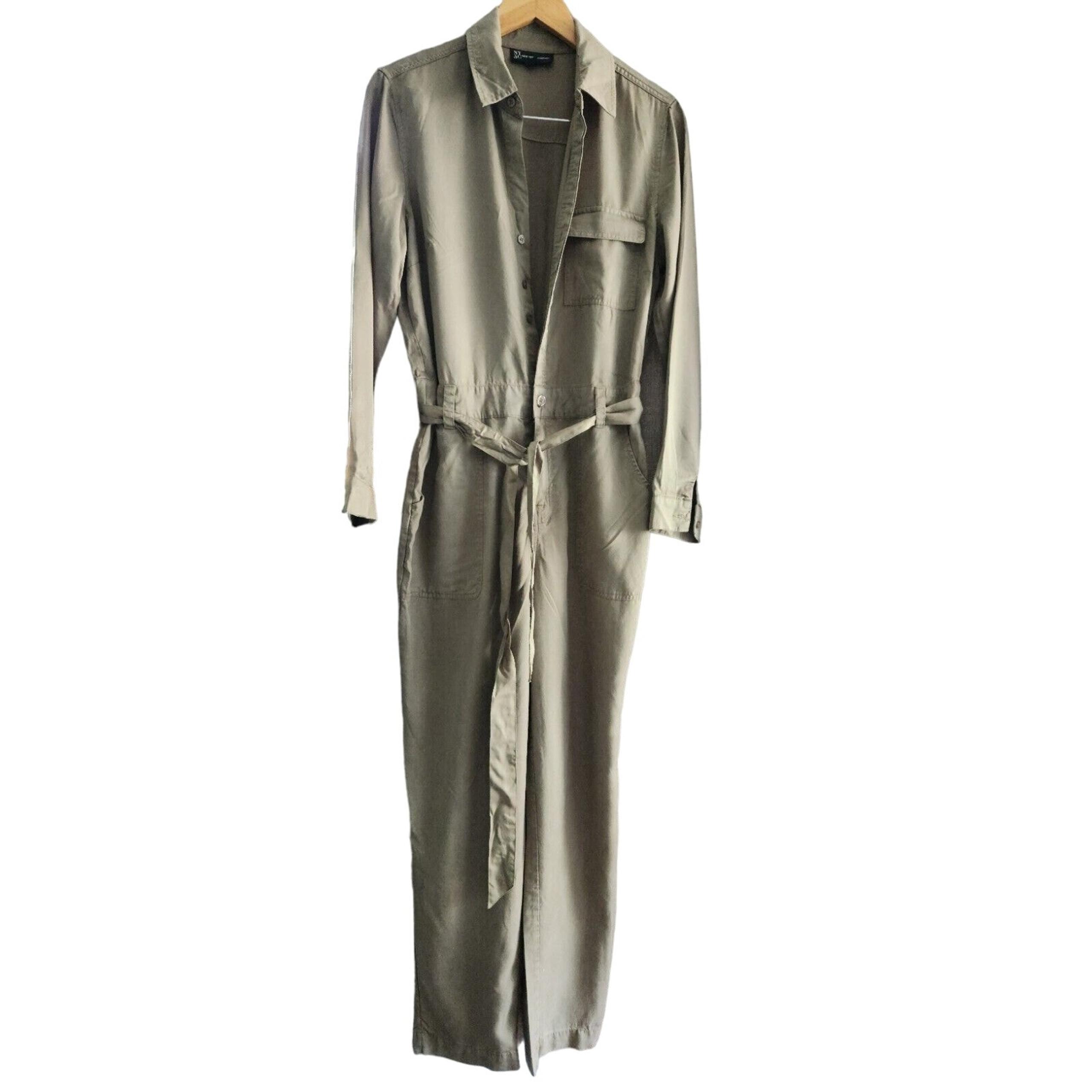 New York & Company Women’s Size M Utility Jumpsuit Olive Green 100% Tencel