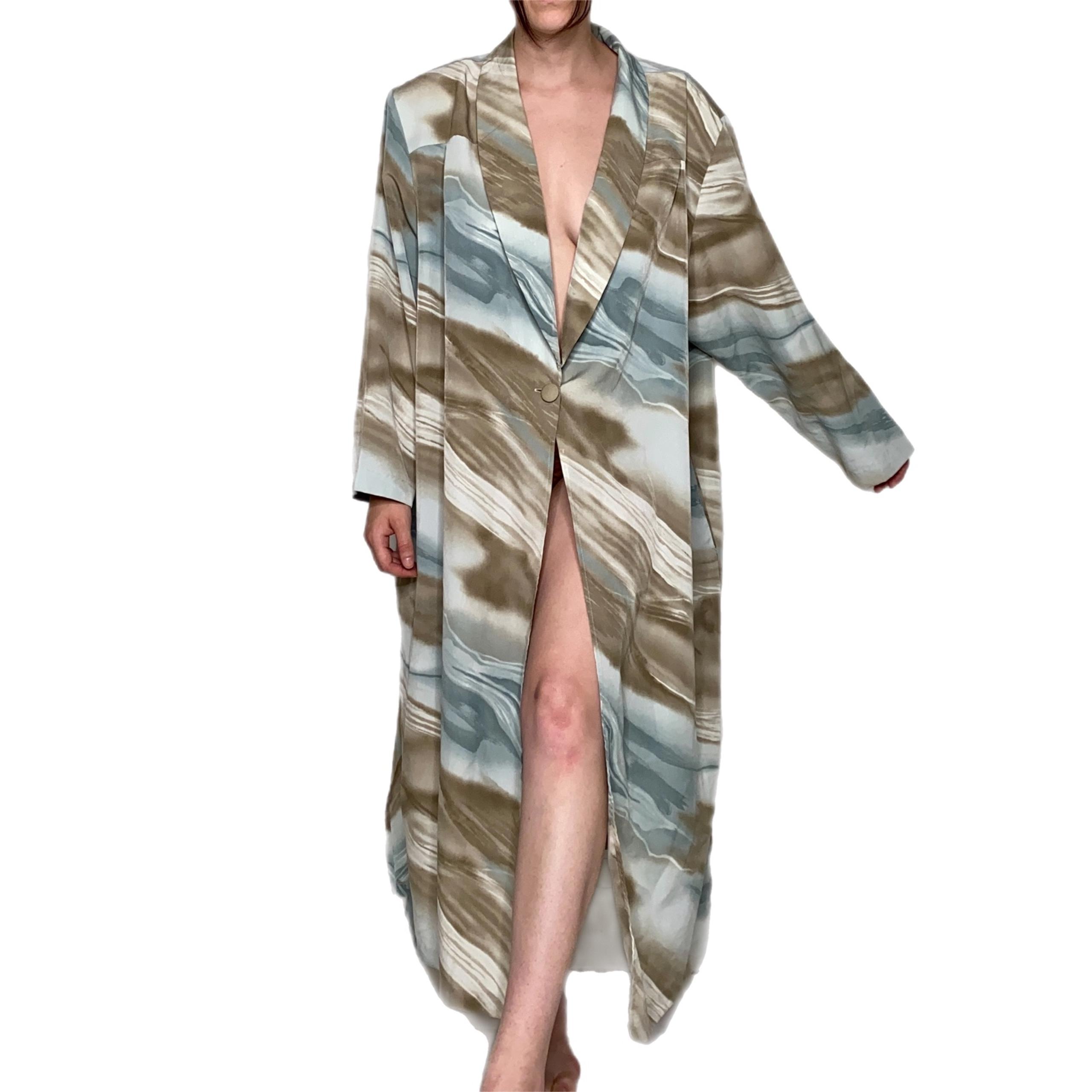 Vintage 90s Marbled Trench Coat Tan Blue Womens Plus Size 3X