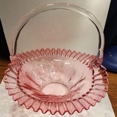 Fenton art glass cranberry diamond optic basket from the 1940's