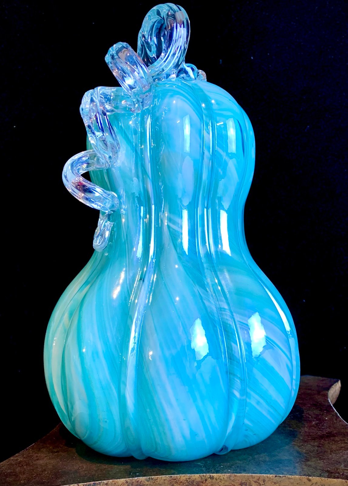 Murano Glass art deco pumpkin teal
