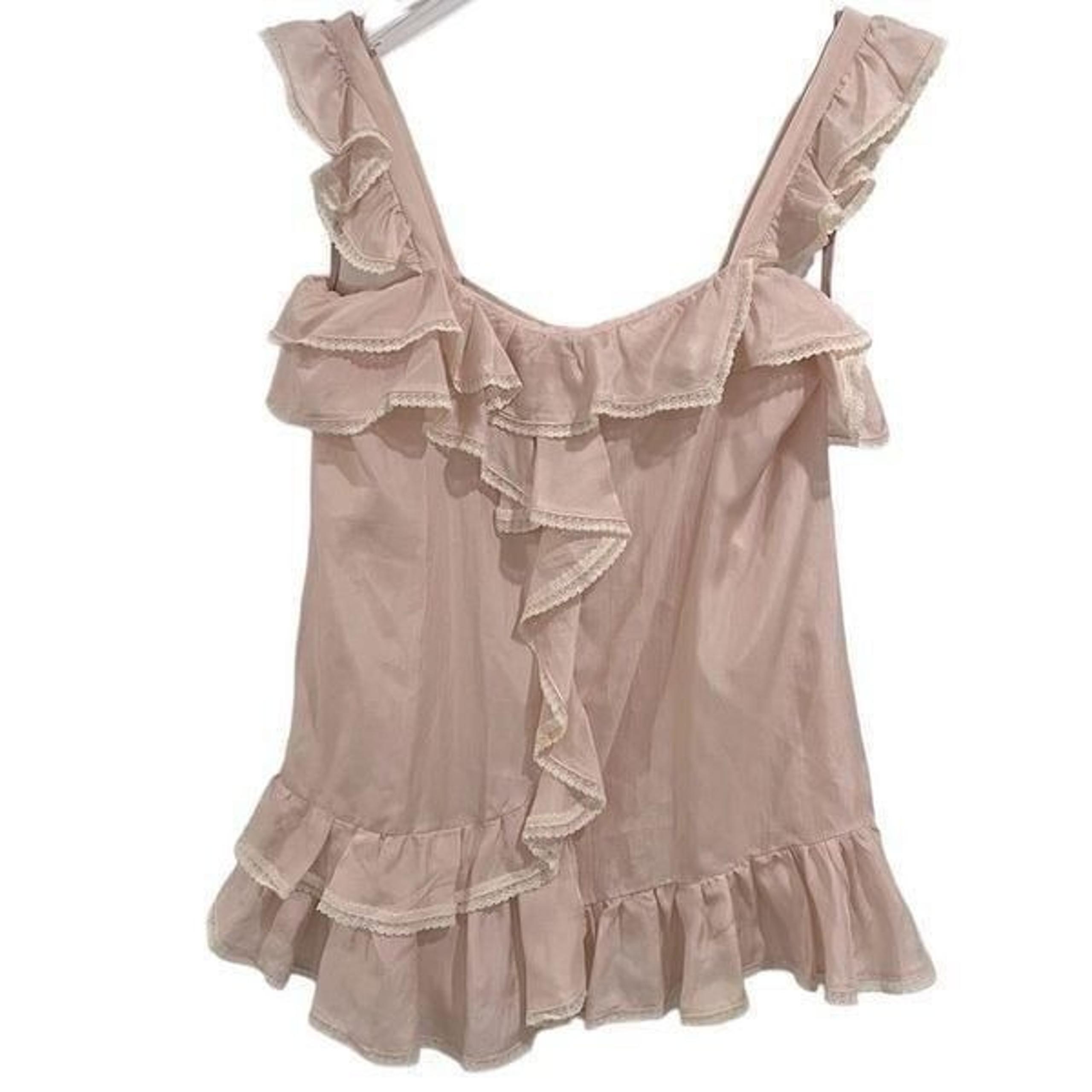 Red Valentino, Blush Romantic Rose lace trimmed sleeveless top, Small
