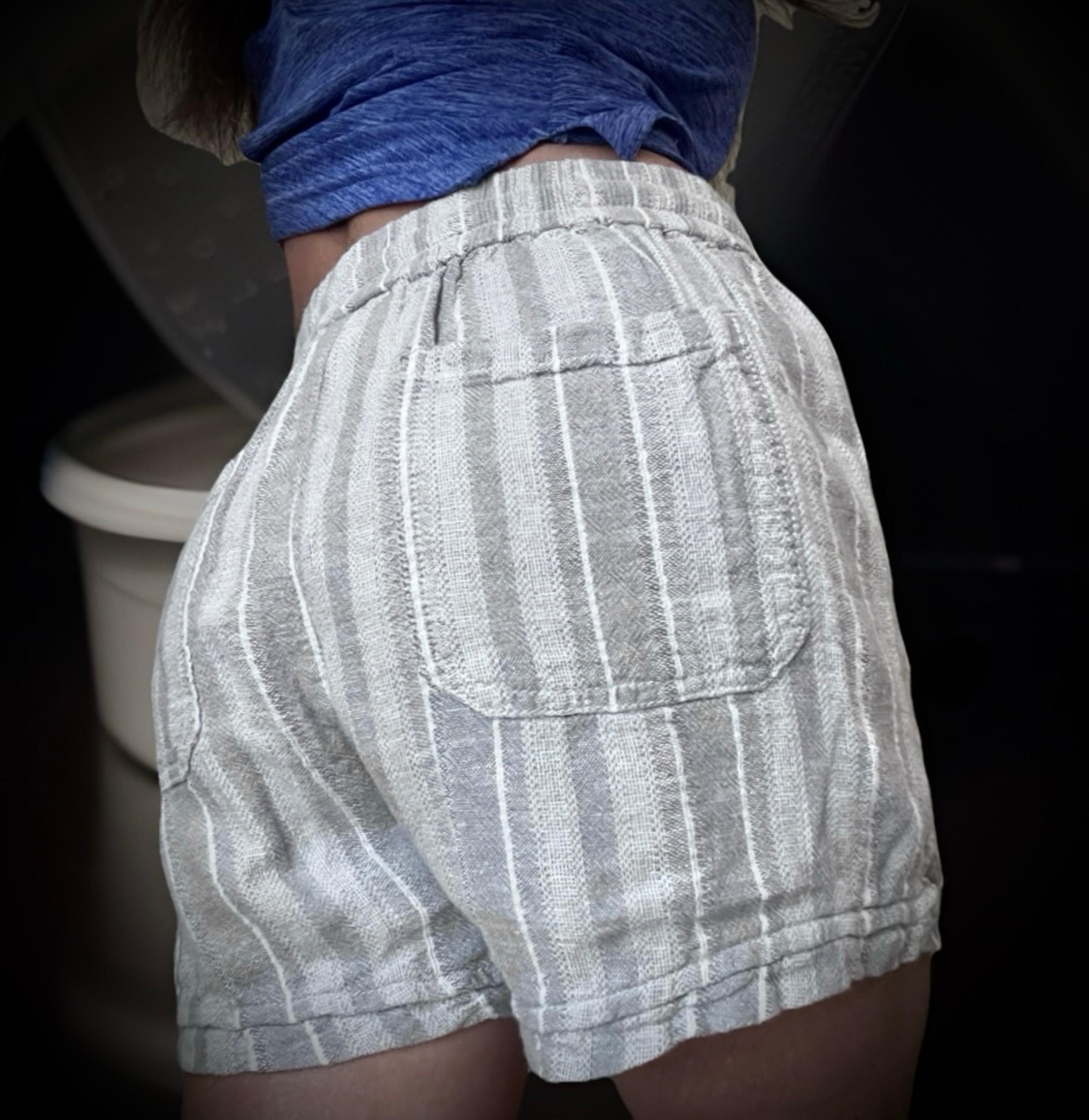 Womens Linen Shorts size M gray White Pull on High Rise by Style & Co preppy