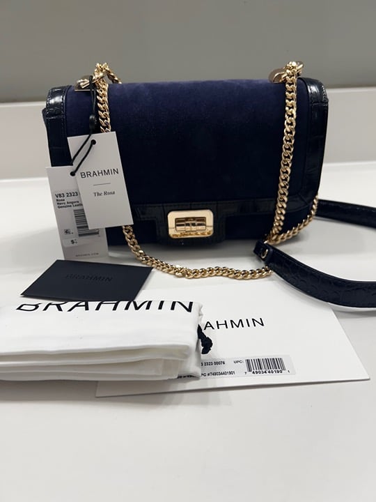 BRAHMIN Angora Collection Navy Hallie Crossbody Bag NEW