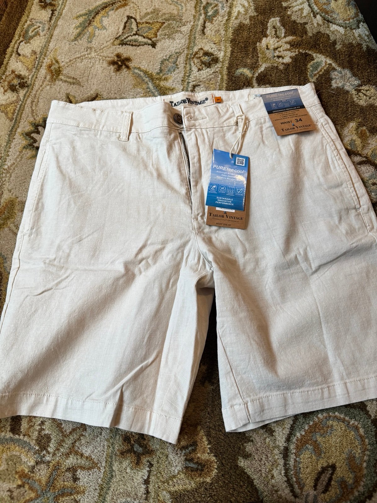 Tailor Vintage Slim Stretch Linen 9 Cotton Walking Shorts size 34