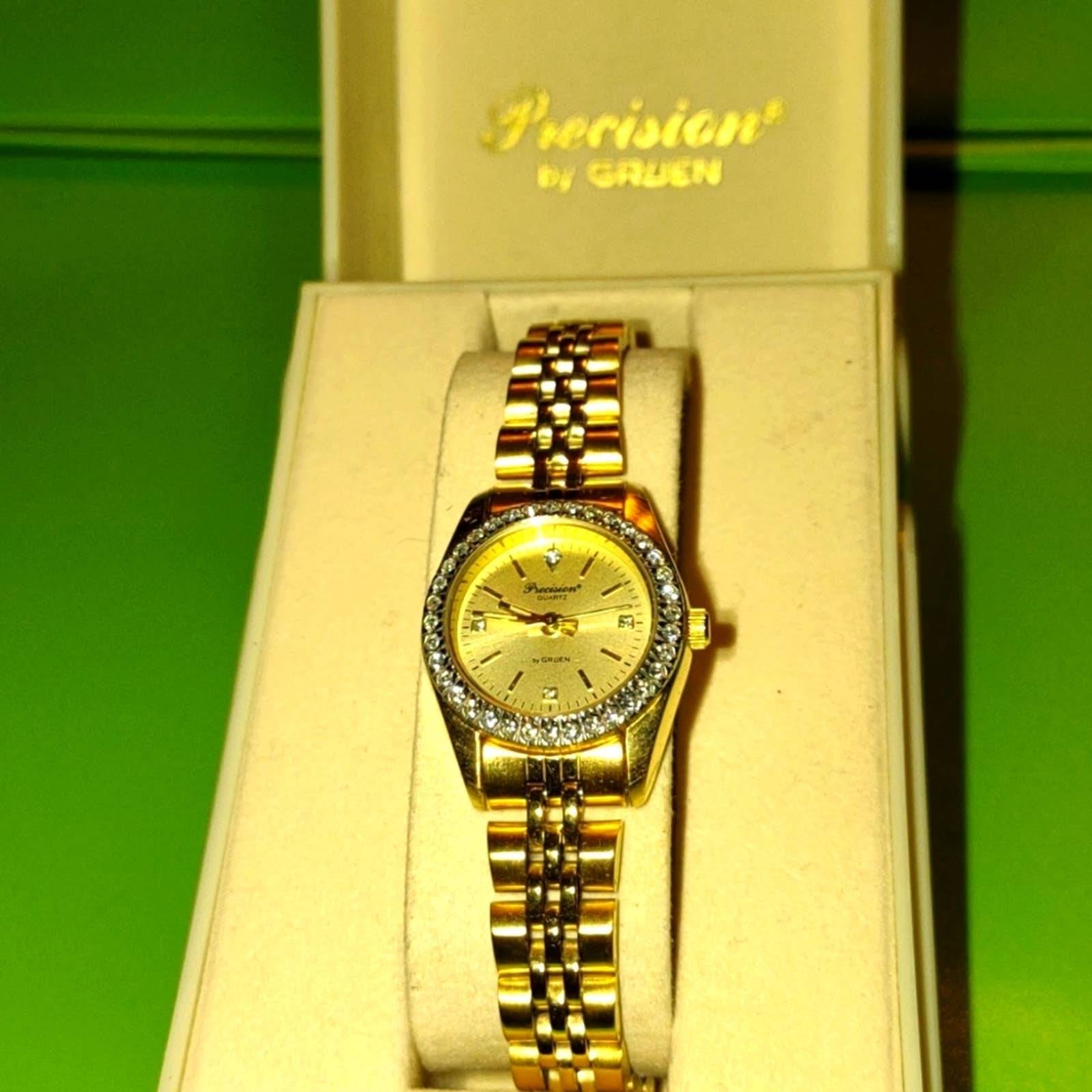 Vintage precision watch by Gruen~with rhinestones~NIB~works great