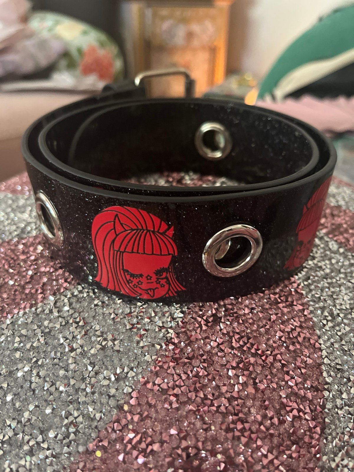 Rocker vinyl glitter belt XS/S