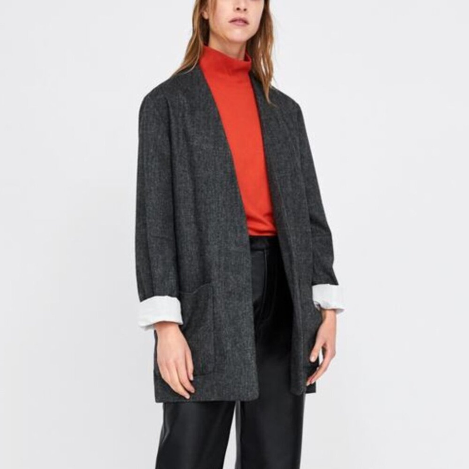 Zara Oversized Open Front Herringbone Blazer Size Small