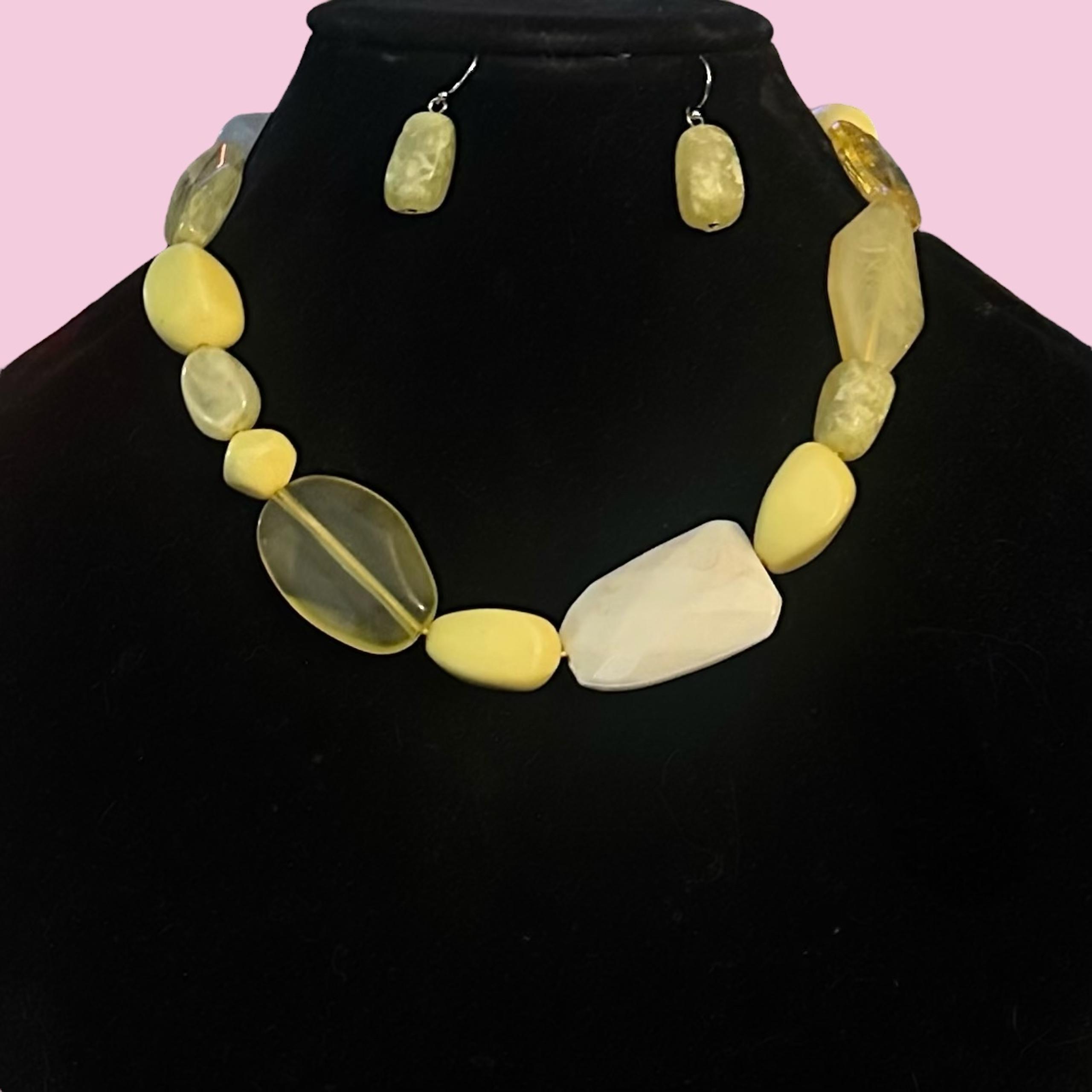 Isis chunky yellow bead necklace and earrings set