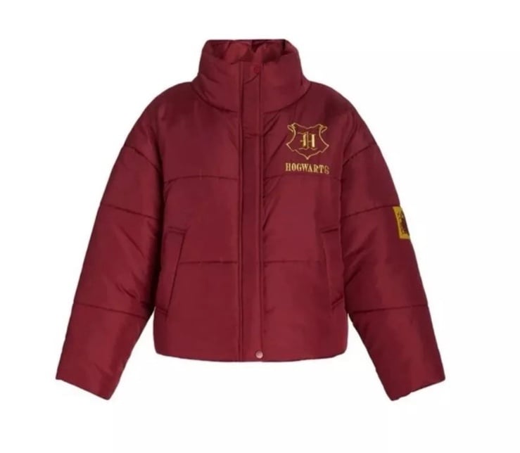 Harry Potter Wizarding World Hogwarts Women's M Puffer Jacket Rhubarb Gold NEW