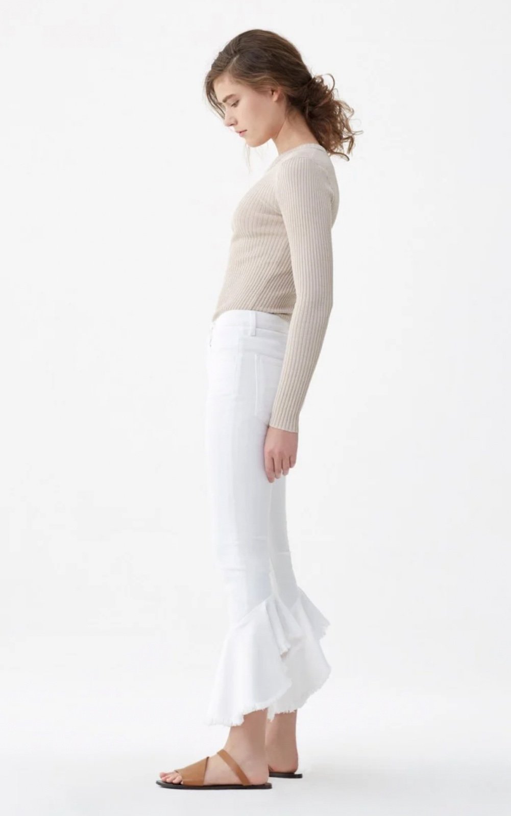 CITIZENS OF HUMANITY Drew Flounce Flared Cropped White Jeans Size 30