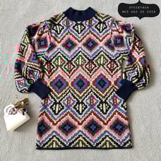 Farm Rio Rauti Wool Blend Sweater Dress Size Large Puff Sleeve Multicolor