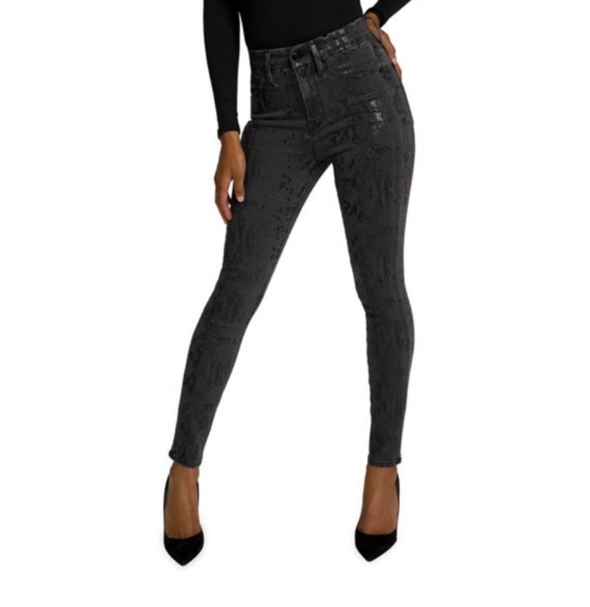 Good American Good Waist Black Foil Skinny Jeans