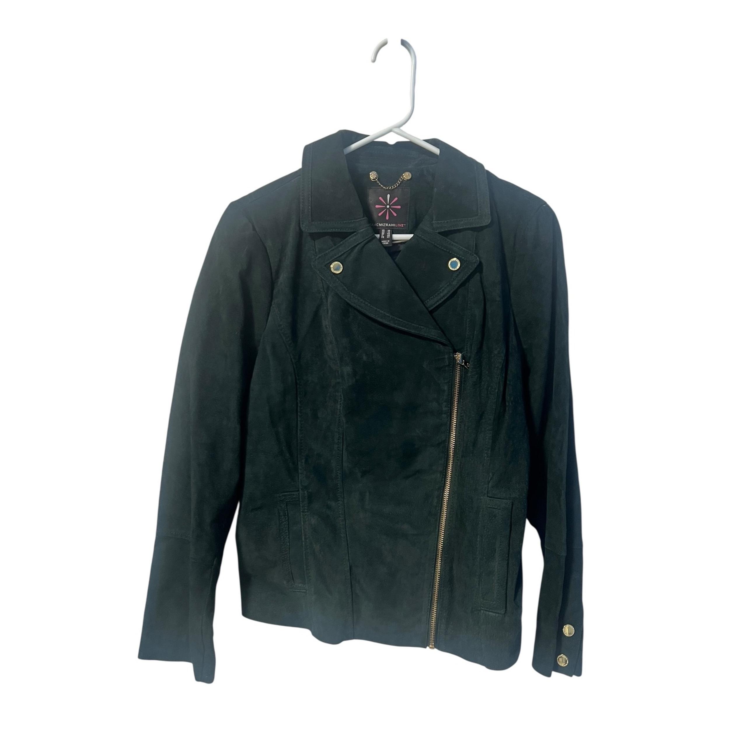 Isaac Mizrahi leather Moto Jacket Asymmetrical Zip Floral Lined Size 10