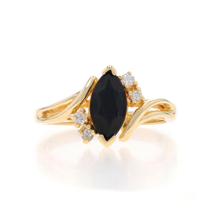Yellow Gold Onyx & Diamond Bypass Ring - 14k Marquise LX2414