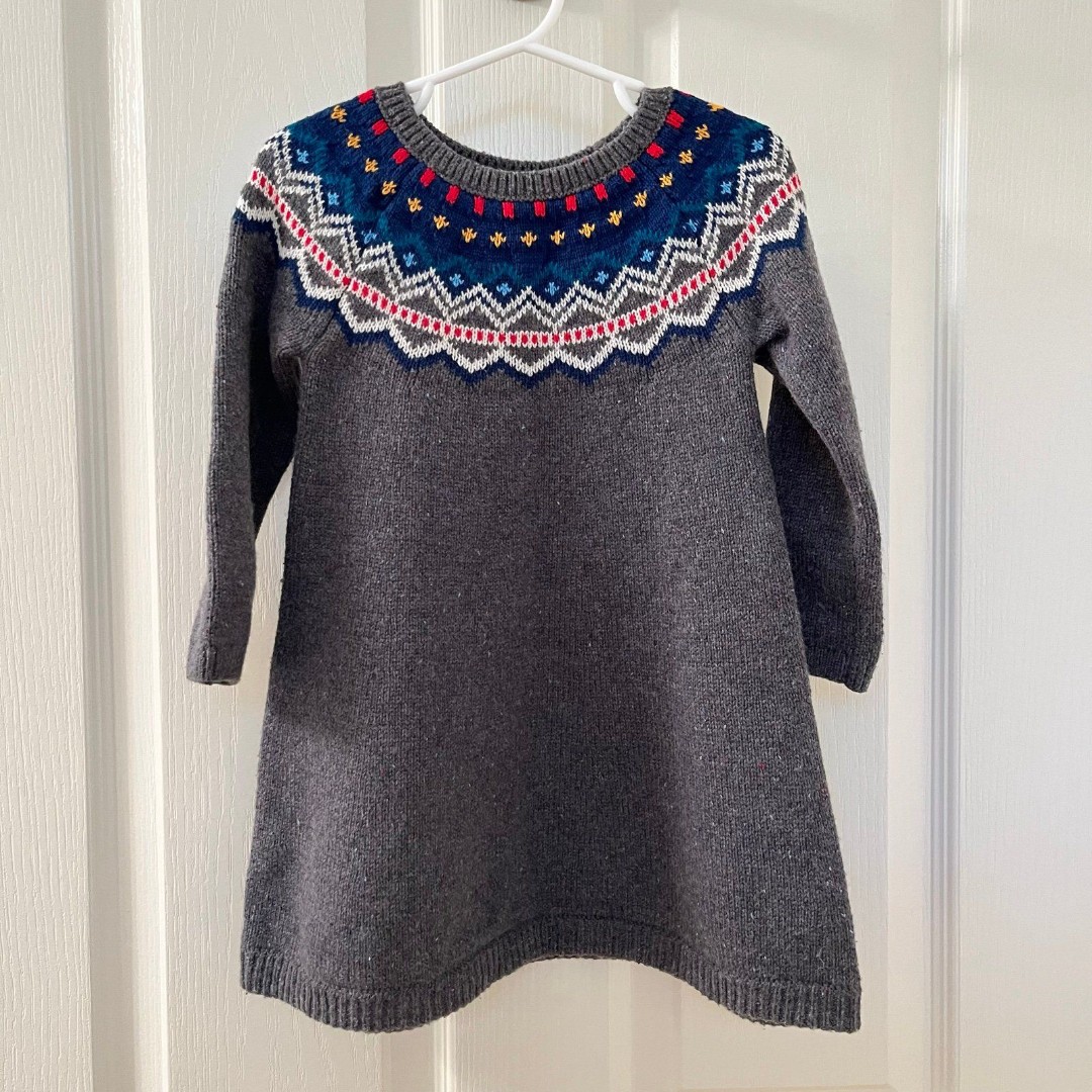 Hanna Andersson Gray Knit Fair Isle Sweater Dress Wool Blend Girls 85 US 2T NWT