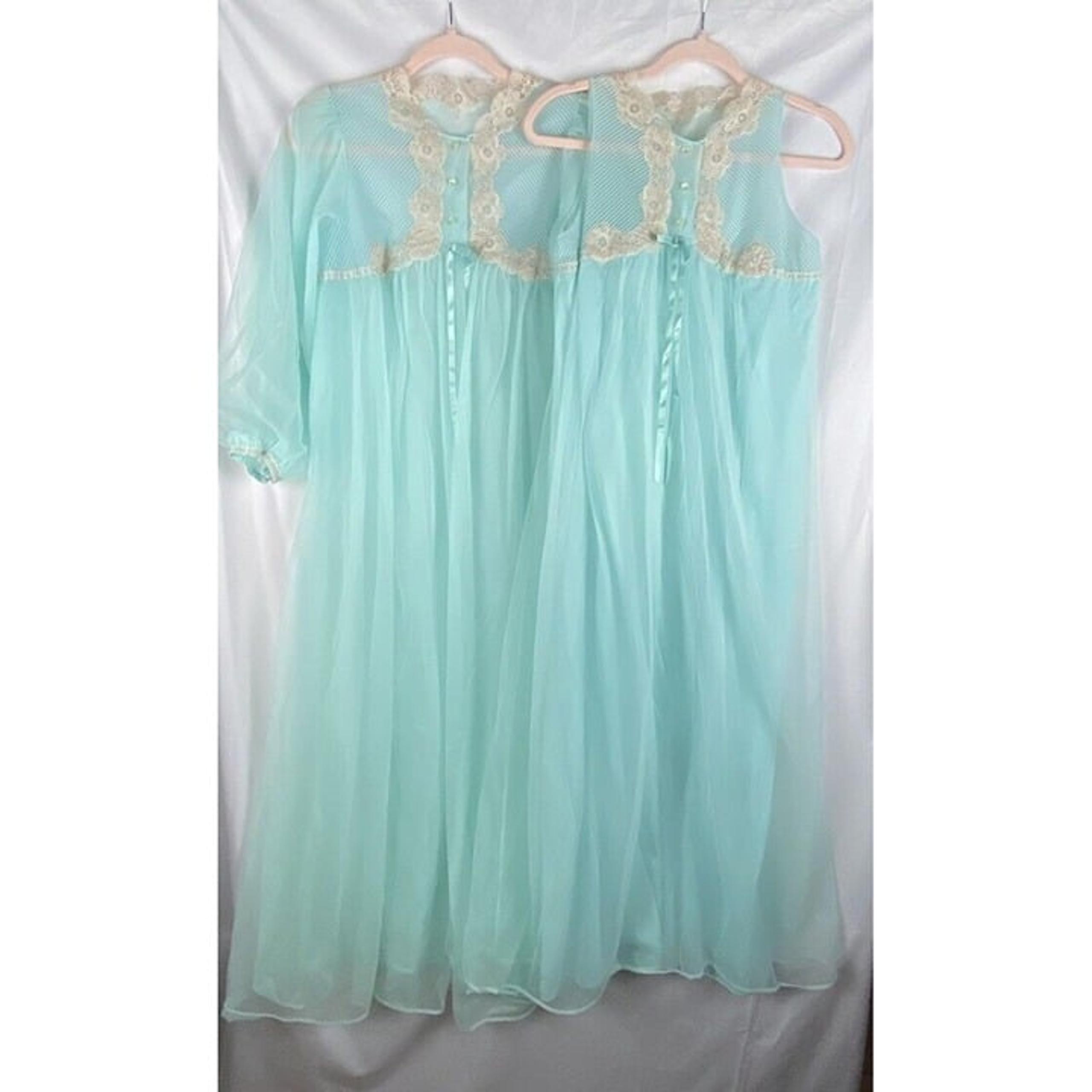 Vintage Gossard Peignoir Set Women’s Petite Blue Nylon Chiffon Bridal Negligee