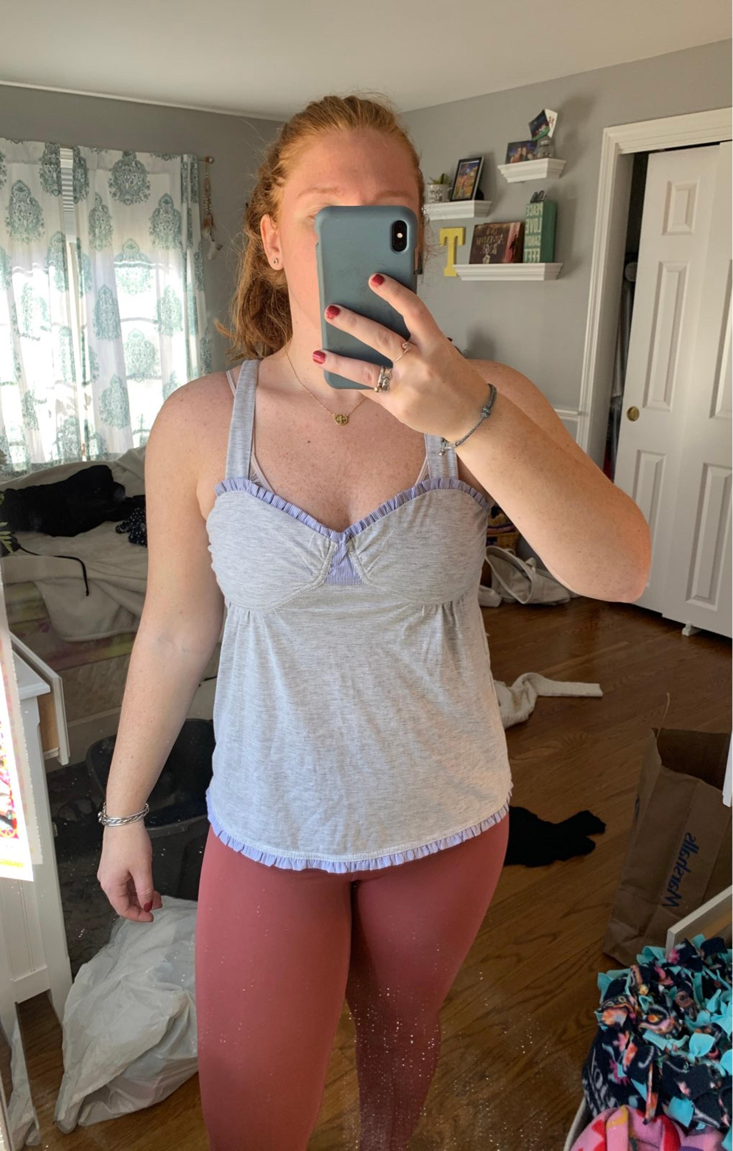 Gray Tank Top with blue and white stripe