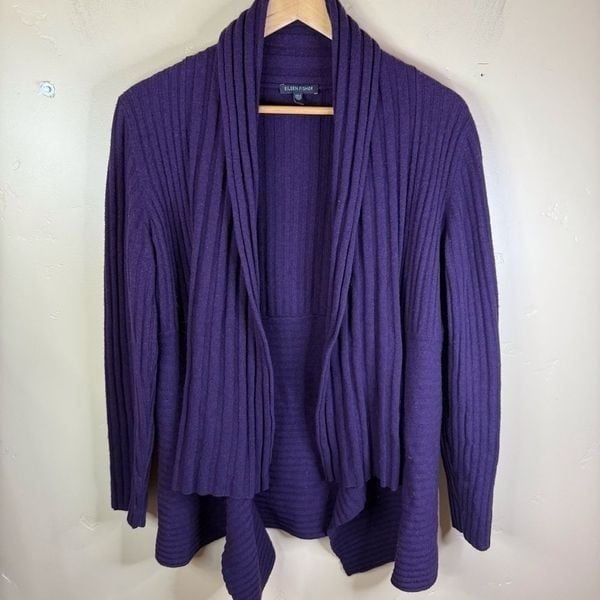 Eileen Fisher Womens Merino Wool Waterfall Cardigan Sweater Size Small Purple