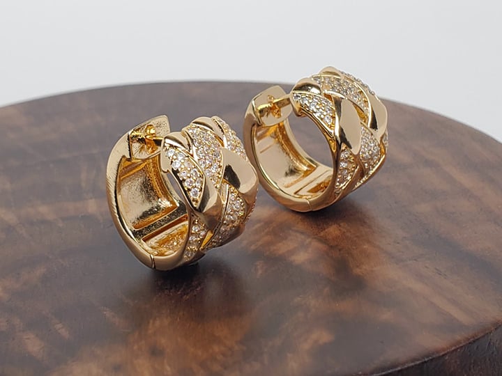 18K Gold 1ct Diamond Womens Chunky Huggie Hoop Earrings 18K Silver Hoops Jewelry