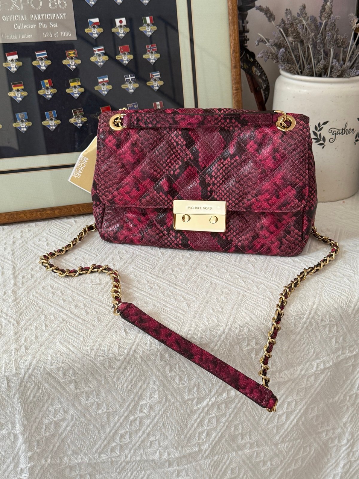 NWT Michael Kors Sloan Large Chain Embossed Leather Shoulder Bag