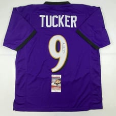 Autographed/Signed Justin Tucker Baltimore Purple Jersey JSA COA