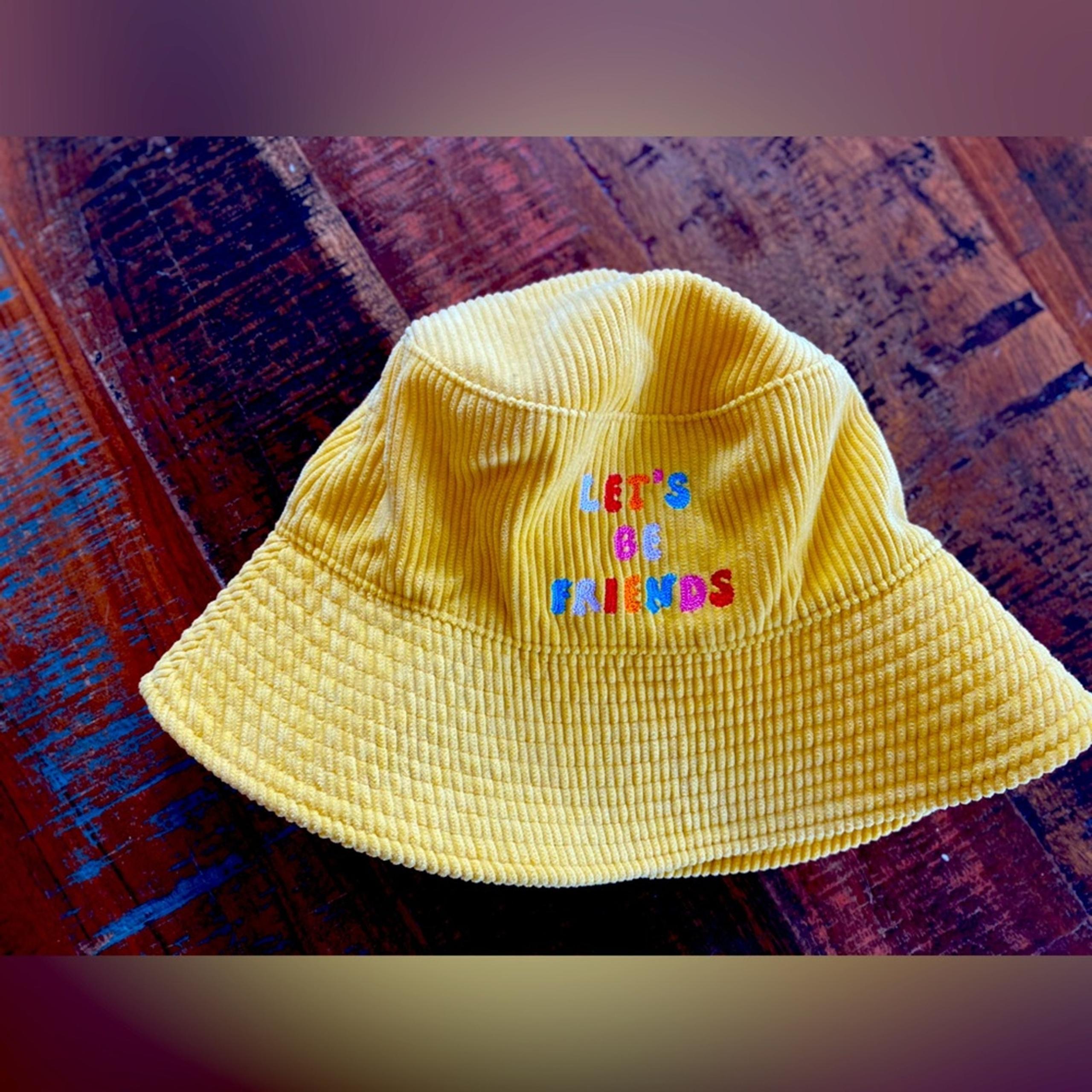 Kids Hat Yellow Corduroy Bucket with Colorful Embroidered text