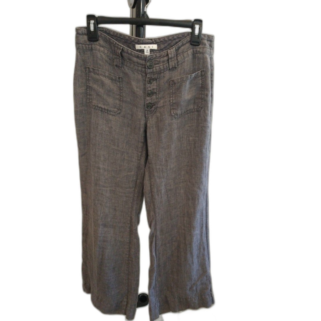 Cabi 100% linen wide leg Gray pants Size 6 Boho Beachy Summer