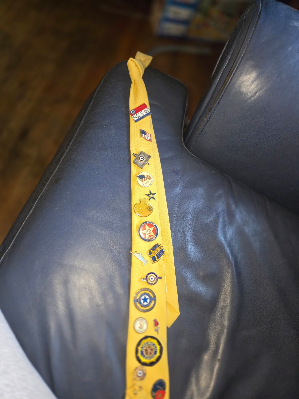 Lot of American Legion Pinbacks on Vintage American Legion Tie