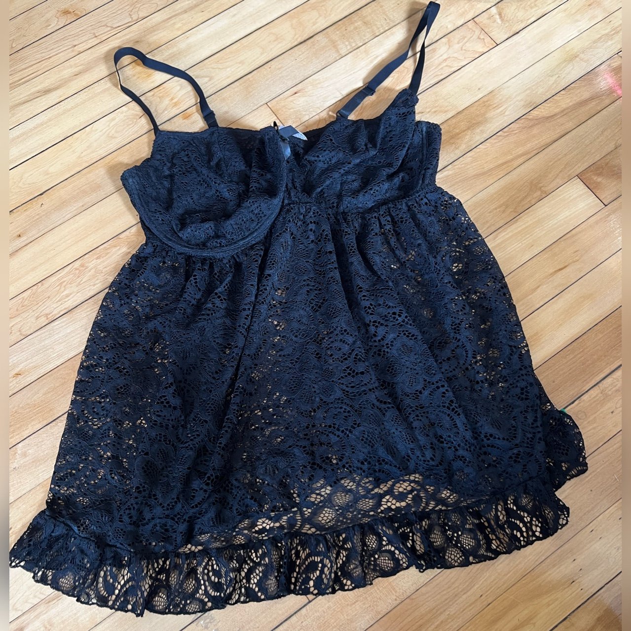 NWT Adore Me jet black lace babydoll lingerie
