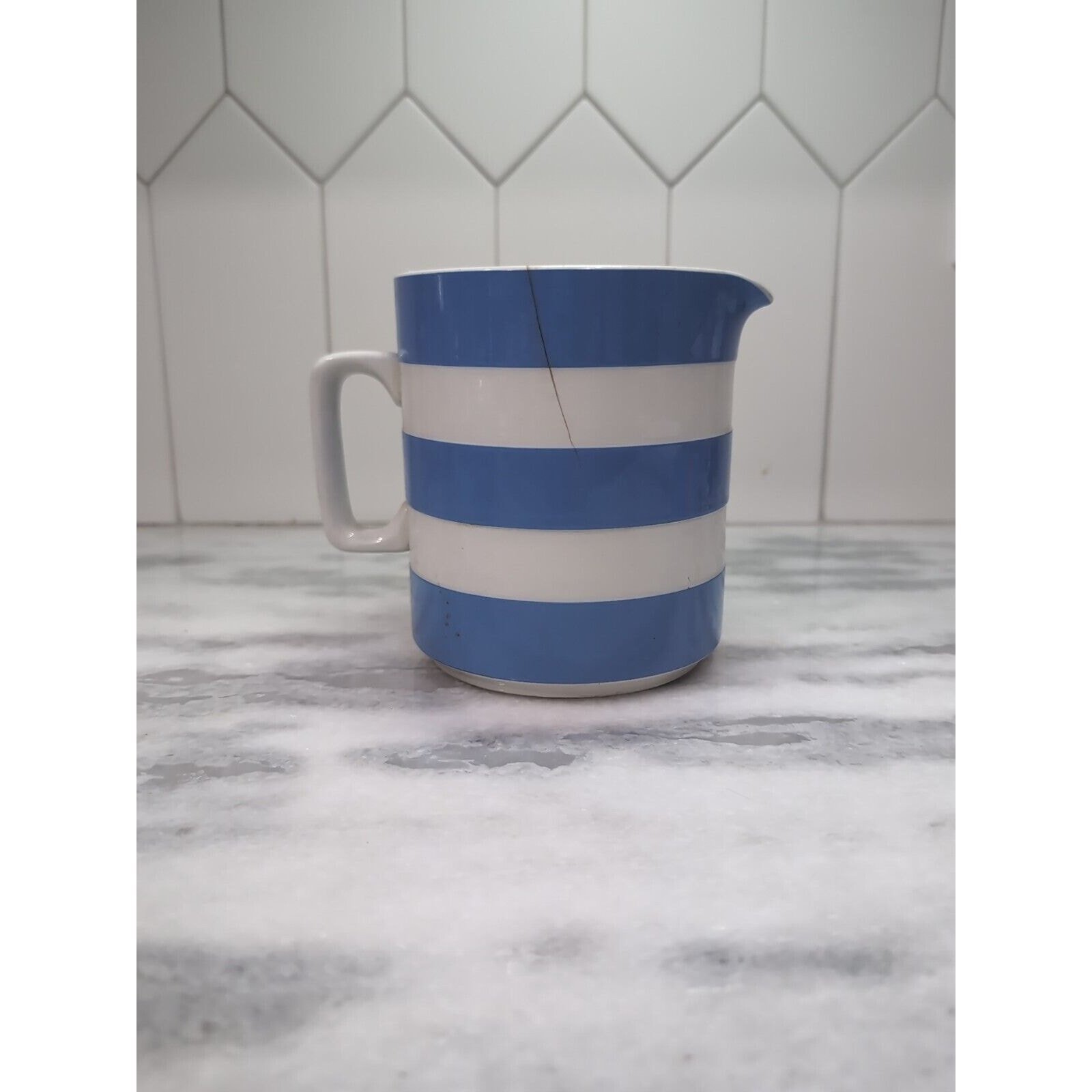 TG Green CornishWare Blue & White Juice Pitcher Green Shield Jug Decorative Vase