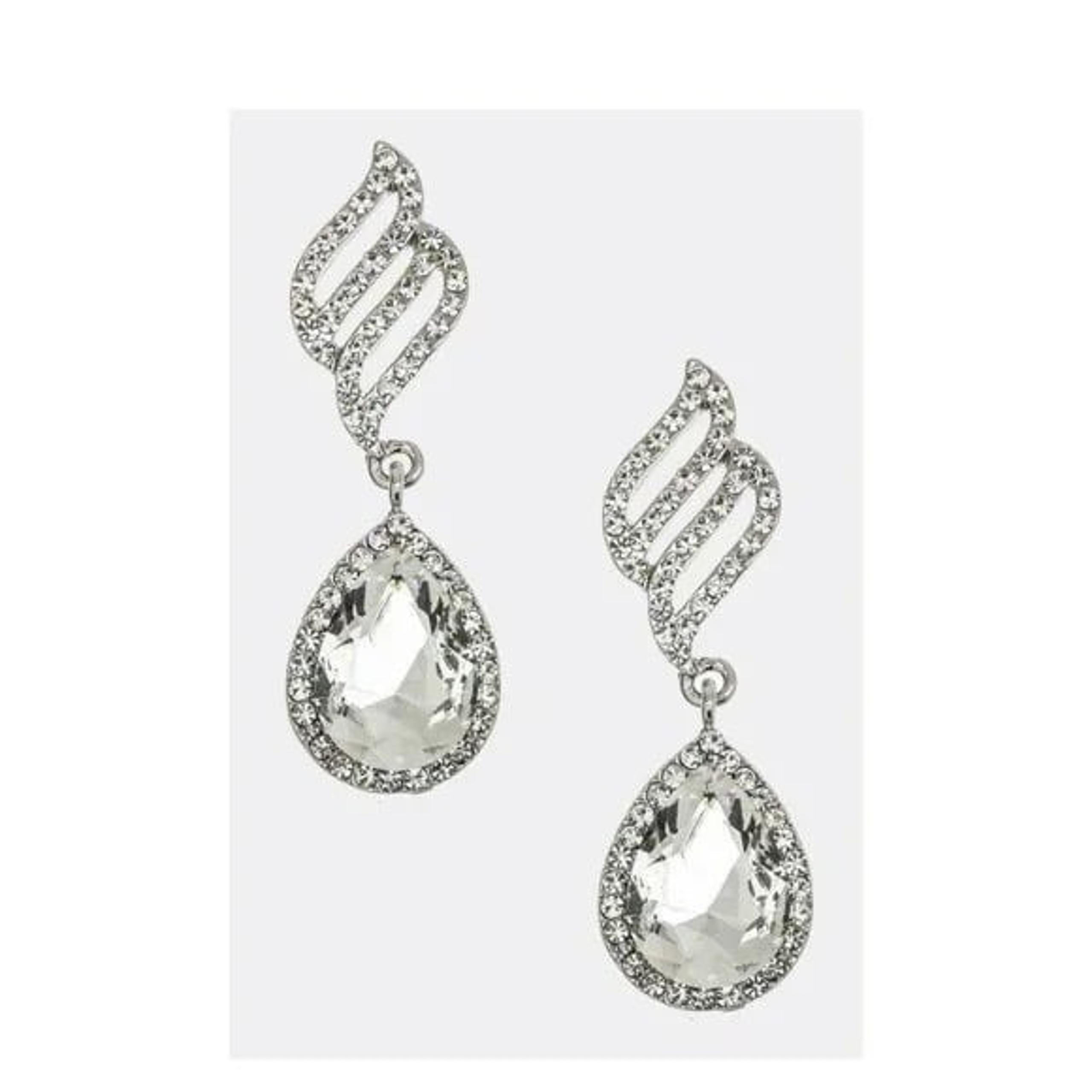 Crystal Wing and Teardrop 2.15" Drop Earrings Woman Bridal Wedding Rhodium Clear