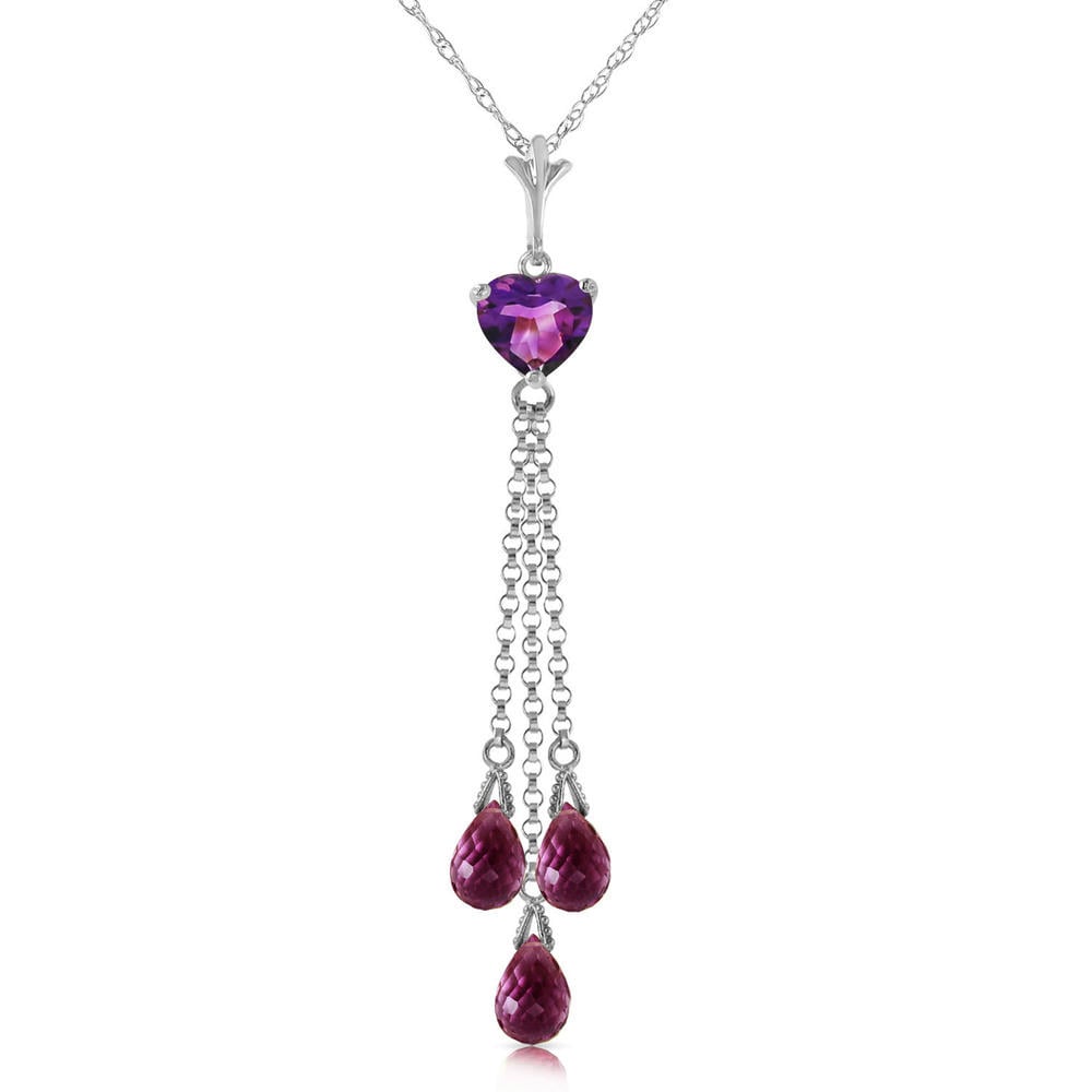 14K. SOLID GOLD NECLACE WITH BRIOLETTE AMETHYST (White Gold)