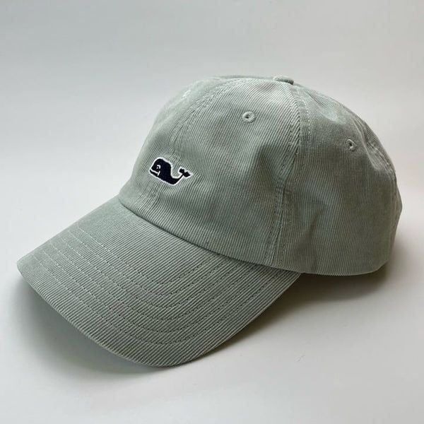 Vineyard Vines Corduroy Classic Baseball Cap Whale Hat Green Gray Leather Strap